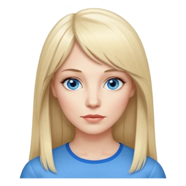 40 yr old white woman, pale skin, long straight blond hair parted in center, blue eyes, bangs sticker