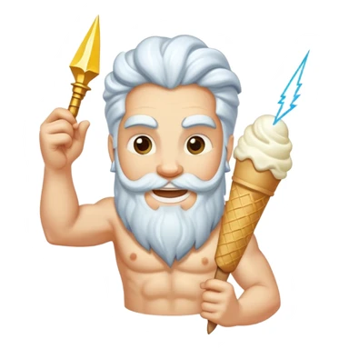 smiling Zeus with white ice cream and lightning bolt sticker