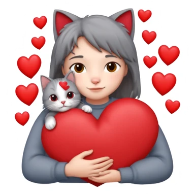 a person hugging a cat with hearts sticker