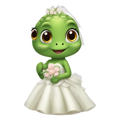 A cute turtle with a wedding dress sticker