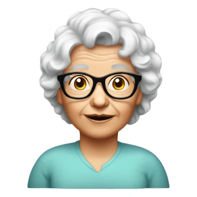 White Grandma emoji but with cat eye glasses and red wavy hair sticker