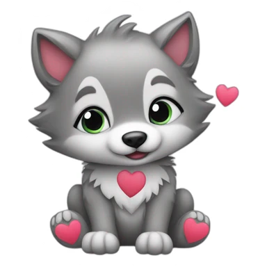 baby wolf with hearts sticker
