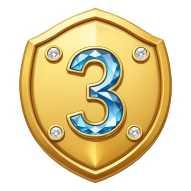 A gold badge with diamonds for a paid subscription, each with a number 3 at different levels. sticker