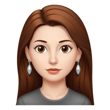 Head without neck of a 35-year-old woman, white skin, long brown hair combed to the right side and small silver earrings, small lips and pointed nose, brown eyes. sticker