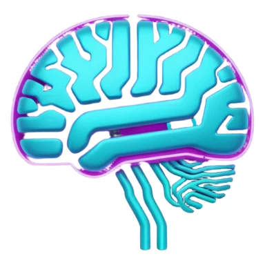 futuristic minimalistic glowing brain circuit icon, neon purple and cyan energy lines, dark background, tech AI design, 1:1 aspect ratio, no face sticker