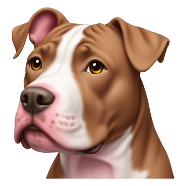 Brown and white pit bull wearing pink sticker