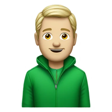 white man in green jacket with clover sticker