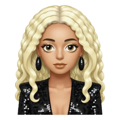 Solange with long platinum blonde hair, black sequin outfit  sticker