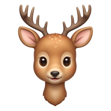 A cute deer emoji, small and simple, with big round eyes, a gentle smile, short antlers, soft beige fur with slightly lighter spots on its back, rounded cartoon-like proportions, minimal shading, vector-style, sticker