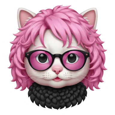 White cat wearing pink curly wig, black sunglasses sticker