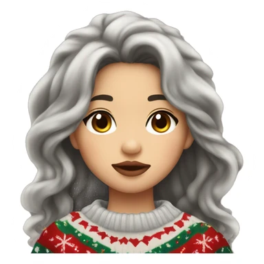 Asian girl with thick lips long wavy dark hair on the side with Christmas sweater  sticker
