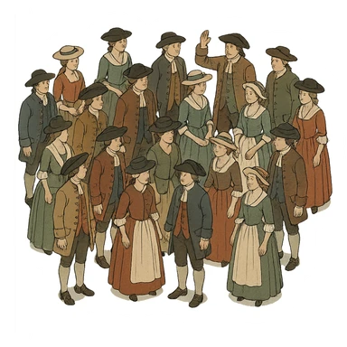 isometric full-body illustration of an 18th century crowd sticker