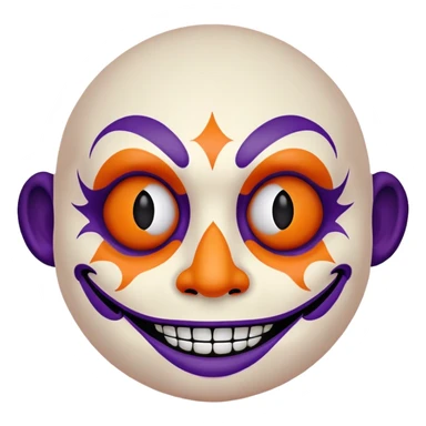 Juggalo smiley face that is Perfectly round and hairless with white skin and elaborate but symmetrical lined face paint that is orange outlined in dark purple sticker