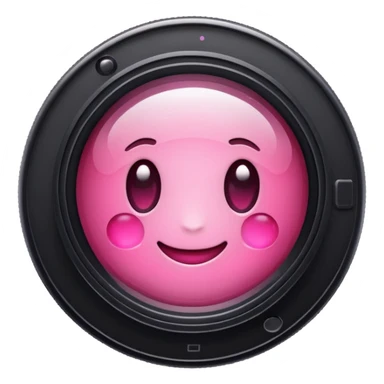A round camera lens, apple emoji style, minimalist, with highlights, pink sticker