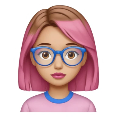 A girl with peach skin, brown eyes, blue glasses, pink lips, and light brown hair. sticker
