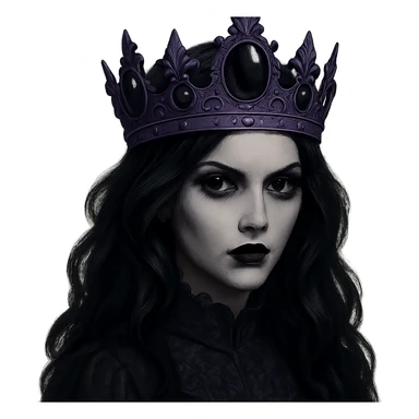 Change the gothic black crown to be made of matte purple metal, with onyx stones and a haunting, sophisticated design. Keep the background transparent. The style should maintain the gothic and elegant look of the original image. sticker