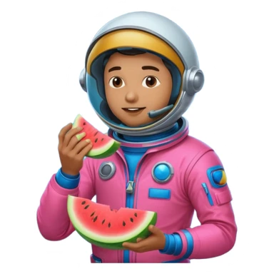 Neon pink and blue spaceman eating melon sticker