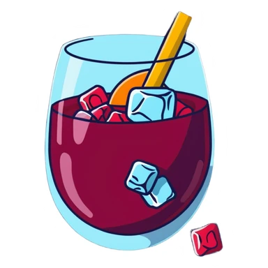 frozen sangria with lots of ice cubes, very cold, icy, with fruit pieces and wine sticker