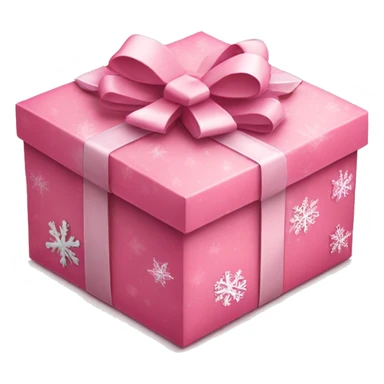 Adorable pink Christmas gift box with a bow, decorated with snowflakes sticker