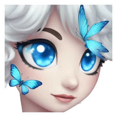 Edgy Cute Cool Kawaii gorgeous sparkly ethereal white fantasy animal with blue eyes sona with flowers and butterflies sticker
