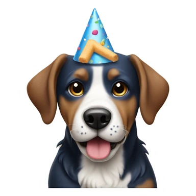 Dog wearing birthday hat and eating blue cake  sticker