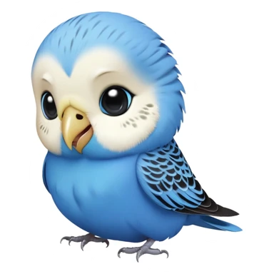 cinematic-cute-blue-budgie-portrait-emoji,-head-tilted-playfully-and-inquisitively,-featuring-a-brilliant-blue-feathered-fur-and white and black feathered face-with-a-natural-sheen,-round,-sparkling-dark-eyes-filled-with-curiosity,-simplified-yet-irresistibly-adorable sticker