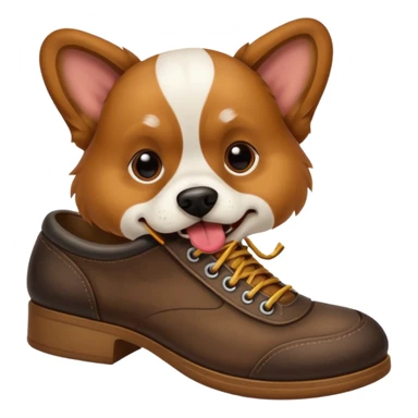 Dog chewing a shoe sticker