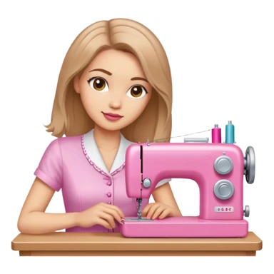 Mujer bonita cabello a la altura de hombros color marrón claro costurera con máquina de coser rosada  sticker