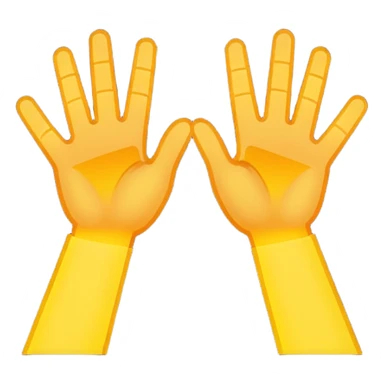 Pixel art emoji, two hands up, 8-bit style, energetic yellow and orange glow, simple white background, iconic dance music aesthetic. sticker