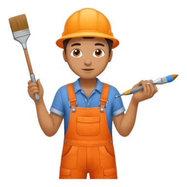 painter in orange overalls standing sticker