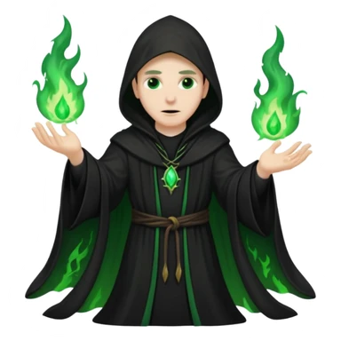 A dark sorcerer in flowing black robes, conjuring eerie green flames sticker
