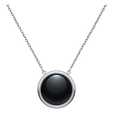 onyx pendant with mirror-like surface, suspended from a shimmering silver chain, radiating quiet magic sticker