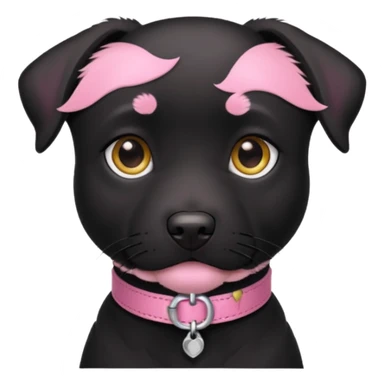 Black pit/lab mix wearing pink collar sticker