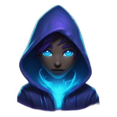 Riot Games Valorant neon blue eyes glowing bright blue Video game character blue purple hooded assassin themed character shrouded wraith sticker