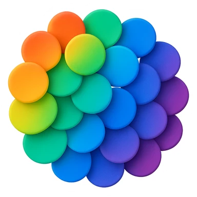 Arrange the rainbow gradient dots in a tight cluster, overlapping slightly, keeping the style smooth and colorful with no background. The style should be smooth and colorful rainbow gradient. sticker