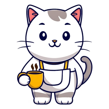 cat barista serving coffee sticker