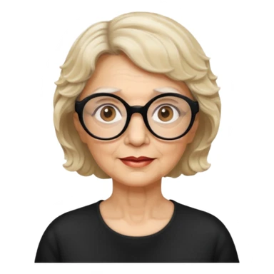 woman 70 years old, short blonde weavy hair, brown eyes and round dark glasses sticker