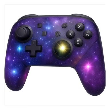 Nintendo Switch Pro controller decorated with a purple galaxy pattern, RGB light-up stars, radiant and energetic sticker