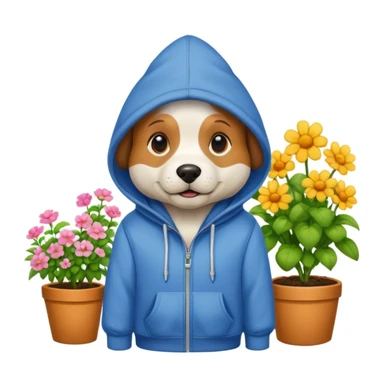 dog in a hoodie, garden background sticker