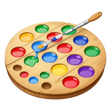 palette with colorful paints and a brush sticker