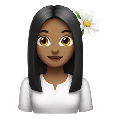 a black straight hair white girl holding a flower sticker