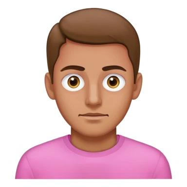 Man wearing pink long sleeve shirt with completely white eyes without pupils sticker