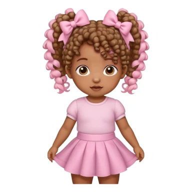 a brown skin baby with curly hair and a baby pink skirt and baby pink bows with her hair in pigtails sticker