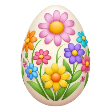 An egg decorated with colorful flowers, spring themed sticker