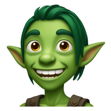 goblin dark long dark green hair big smile sticker
