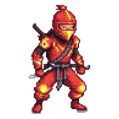 Red ninja surrounded by flames sticker