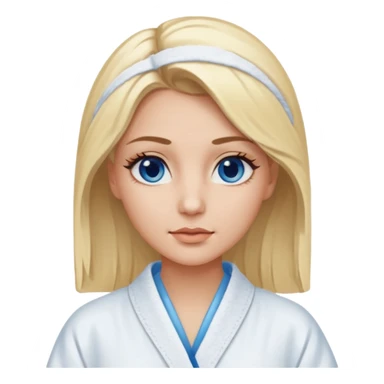 Blonde women, with brown eyes,  wearing a white spa robe with blue gel eye pads under her eyes. sticker