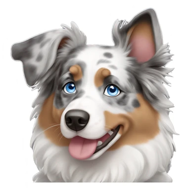 Merle Australian shepherd with blue eyes and one ear sticking up sticker