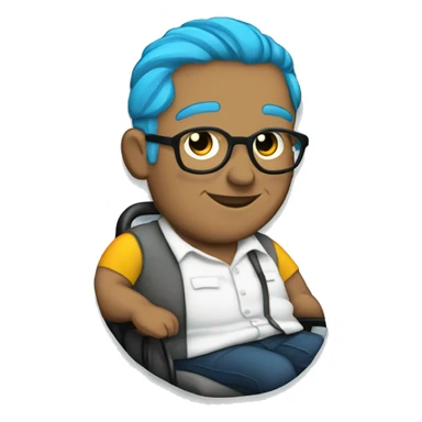 fat gay ugly indian trans barista in a wheel chair. trans flag pin. blue hair  sticker