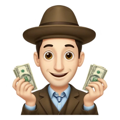 Jewish man with a big nose having his hands clenched together while smiling when he sees money , add the side curls and the funny hat  sticker